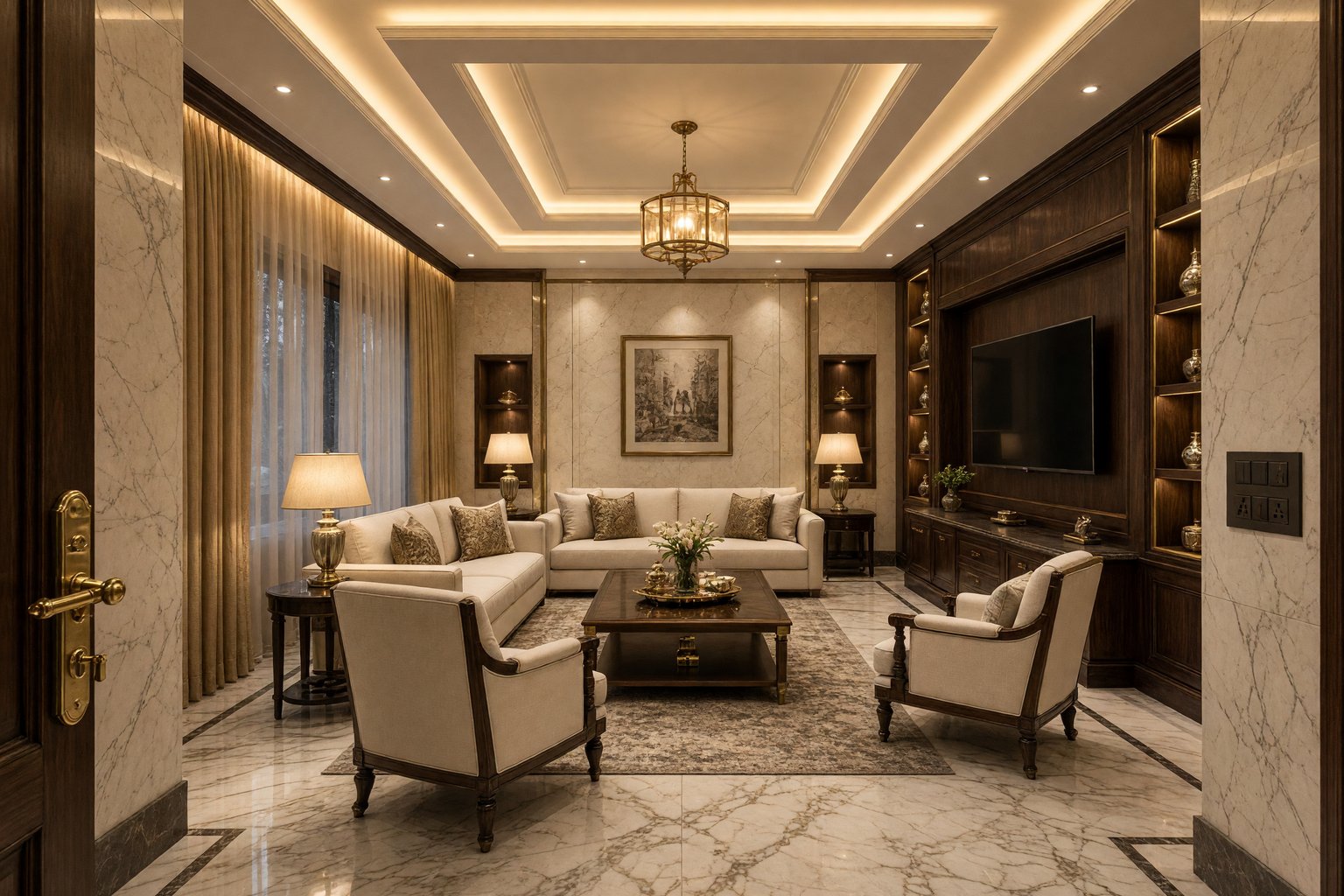 Design visual of a layered living room. Design study.